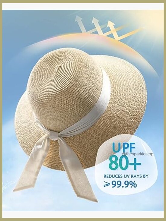 Paper Straw Sun Hat UPF 80+ Foldable Travel Beach UV Protection main image 5